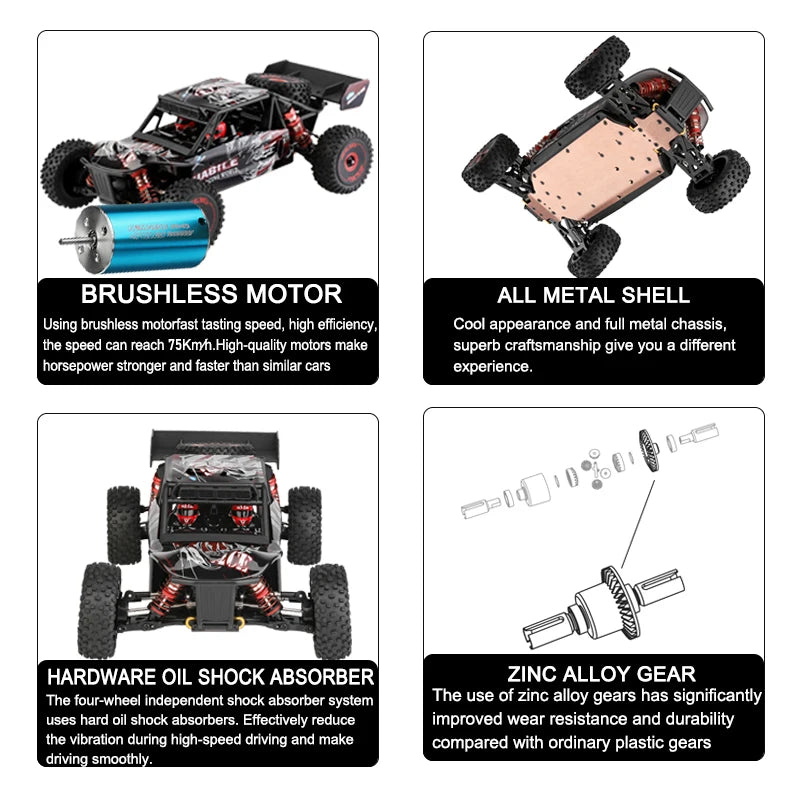 WLtoys RC Car 1:12 124016 4WD 75KM/H High-Speed Brushless Motor Off-Road 2.4G Drift Climbing 1/12 RC Racing Cars Child Toy Gifts