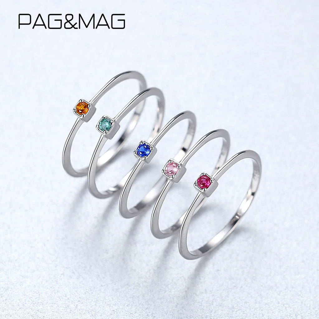 PAG&MAG Created Emerald VVS Bague Rings 925 Sterling Silver Stackable Ring For Women Green Gemstone joyas de plata 925 mujer