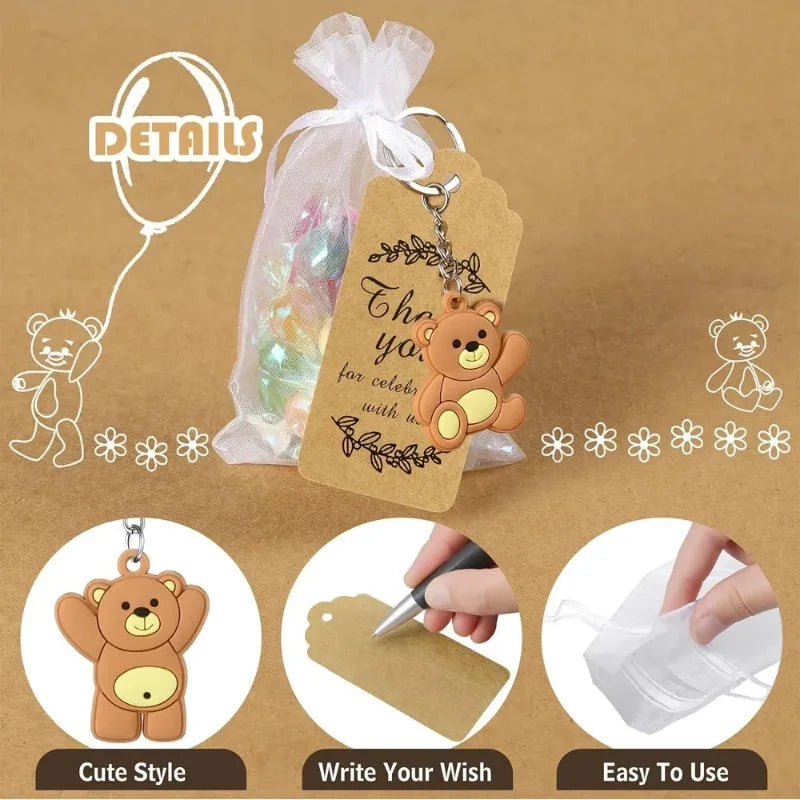 12 Sets Baby Bear Shower Gifts Party Gifts Keychains with Hard Mesh Bags Thank You Tags Girl Boy Birthday Party
