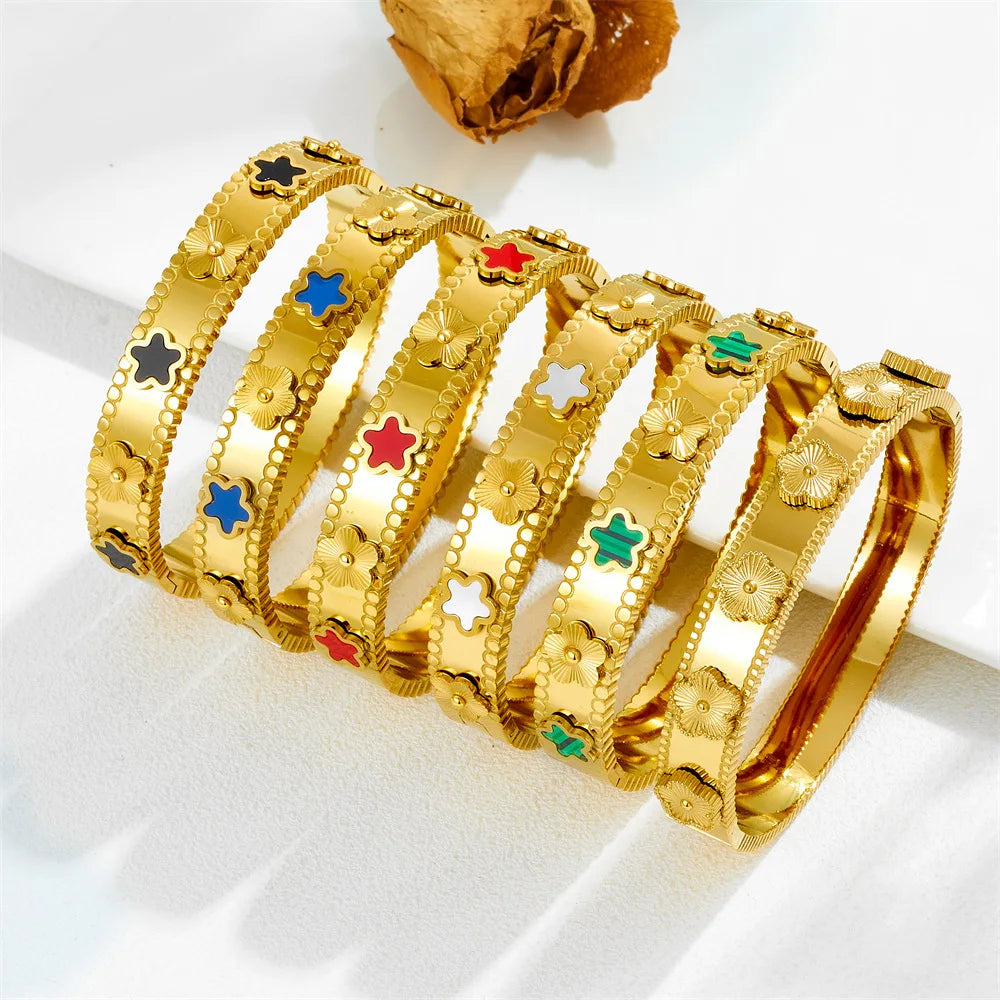 Bracelets en acier inoxydable ou titane avec motif floral pour femme