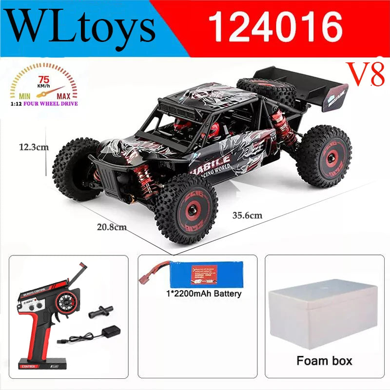 WLtoys RC Car 1:12 124016 4WD 75KM/H High-Speed Brushless Motor Off-Road 2.4G Drift Climbing 1/12 RC Racing Cars Child Toy Gifts