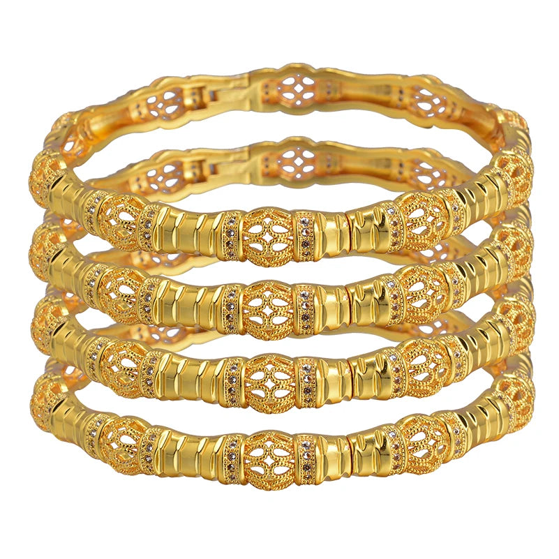 Dubai Gold Plated Bangles For Women Fashion Round Bracelet Flower Bracelet Feast Bijoux