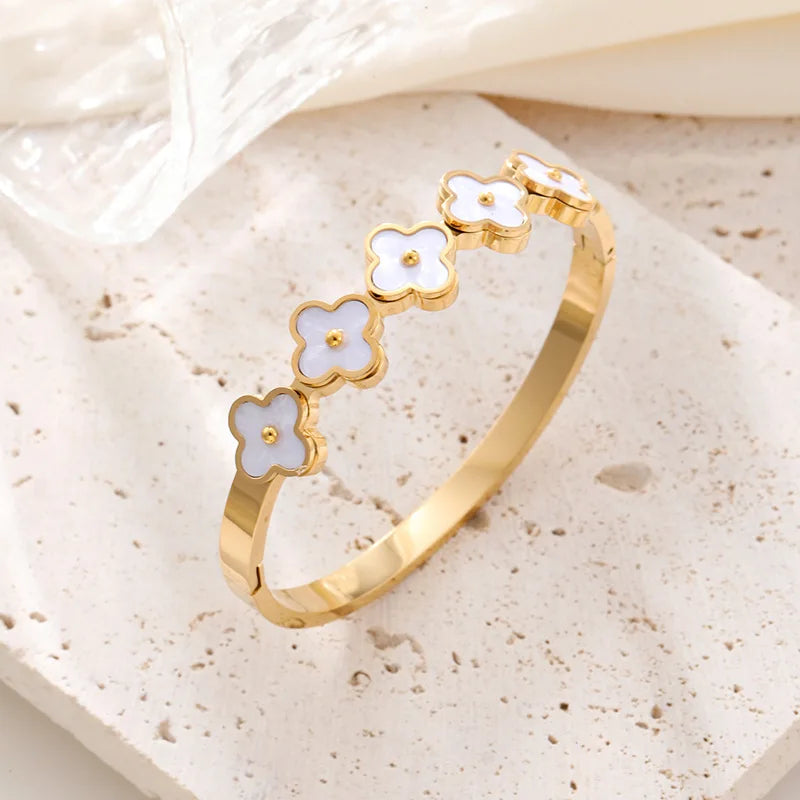 Bracelets en acier inoxydable ou titane avec motif floral pour femme