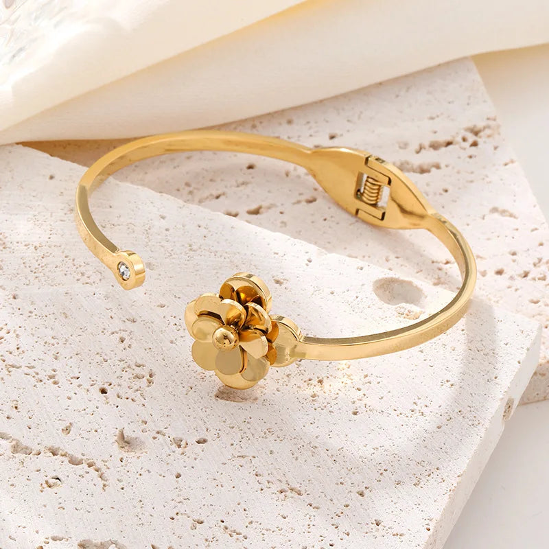 Bracelets en acier inoxydable ou titane avec motif floral pour femme