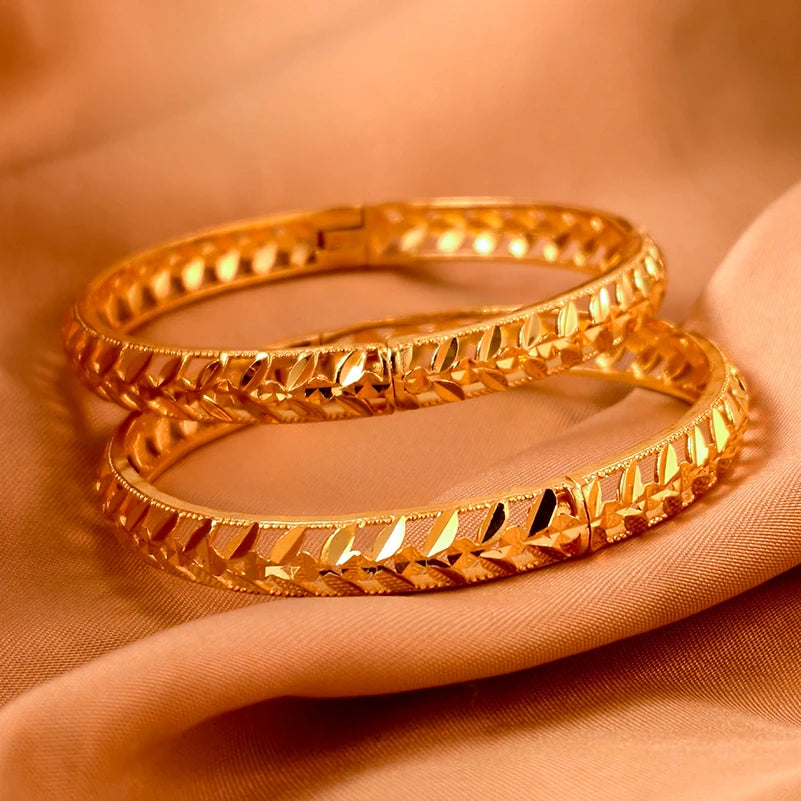 Dubai Gold Plated Bangles For Women Fashion Round Bracelet Flower Bracelet Feast Bijoux
