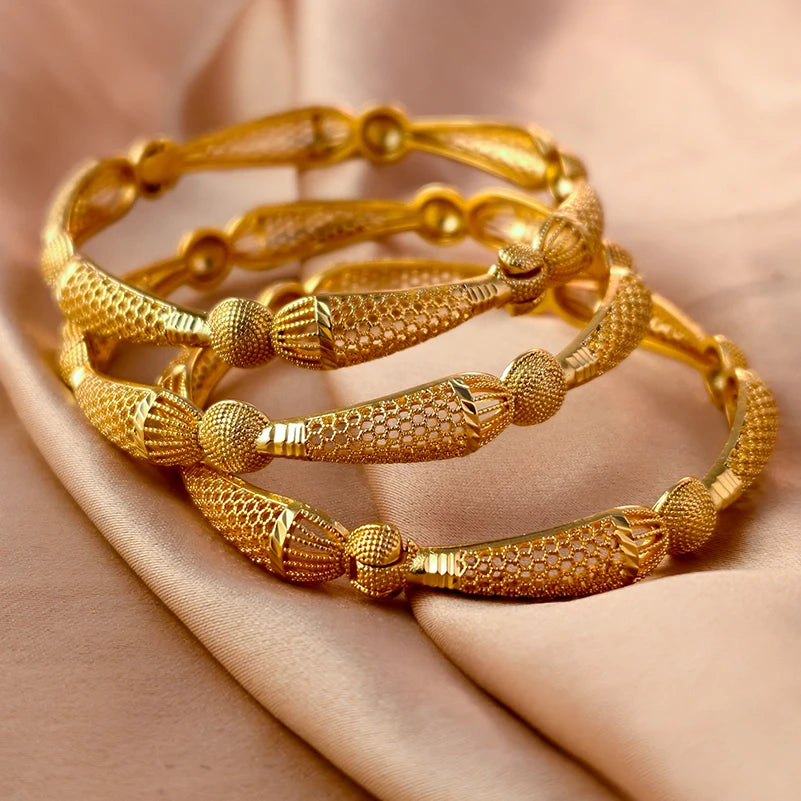 Dubai Gold Plated Bangles For Women Fashion Round Bracelet Flower Bracelet Feast Bijoux