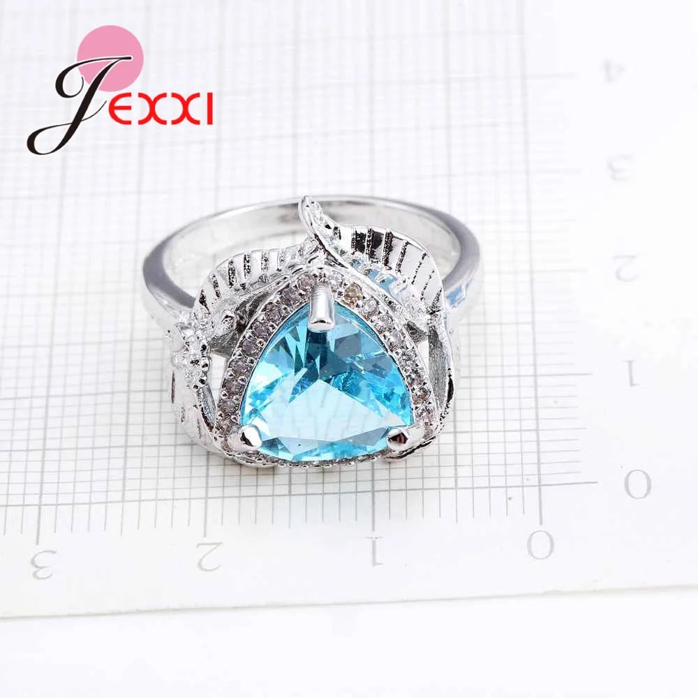 Trendy Bague Wedding Rings for Women Sky Blue Cubic Zirconia Engagement Ring Female 925 Sterling Silver Women's Ringen