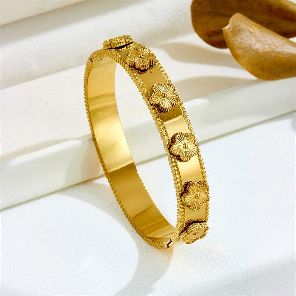 Bracelets en acier inoxydable ou titane avec motif floral pour femme