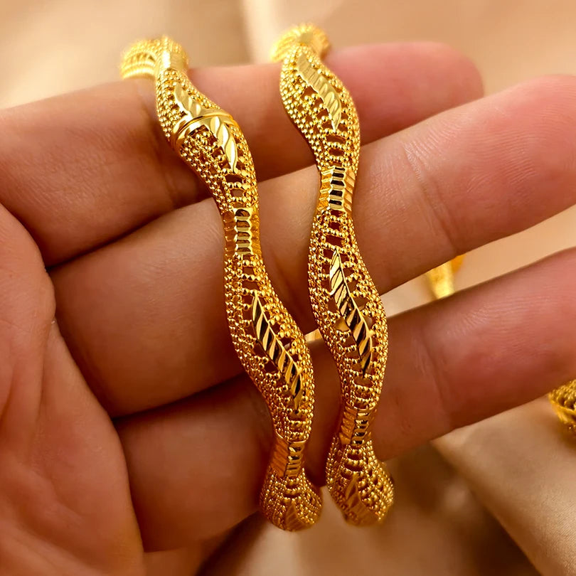 Dubai Gold Plated Bangles For Women Fashion Round Bracelet Flower Bracelet Feast Bijoux
