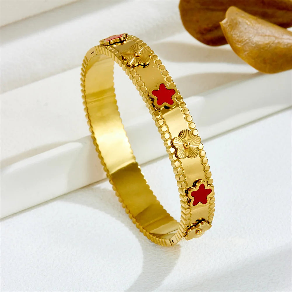 Bracelets en acier inoxydable ou titane avec motif floral pour femme