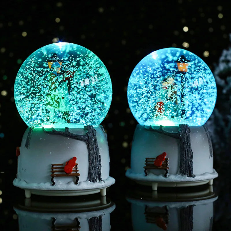 Boîte à Musique Romantique "Cité dans le Ciel" (Sky City) avec Boule à Neige Automatique LED en Résine, Décoration de Bureau, Cadeau Parfait pour les Couples, les Anniversaires de Mariage et les Anniversaires.
