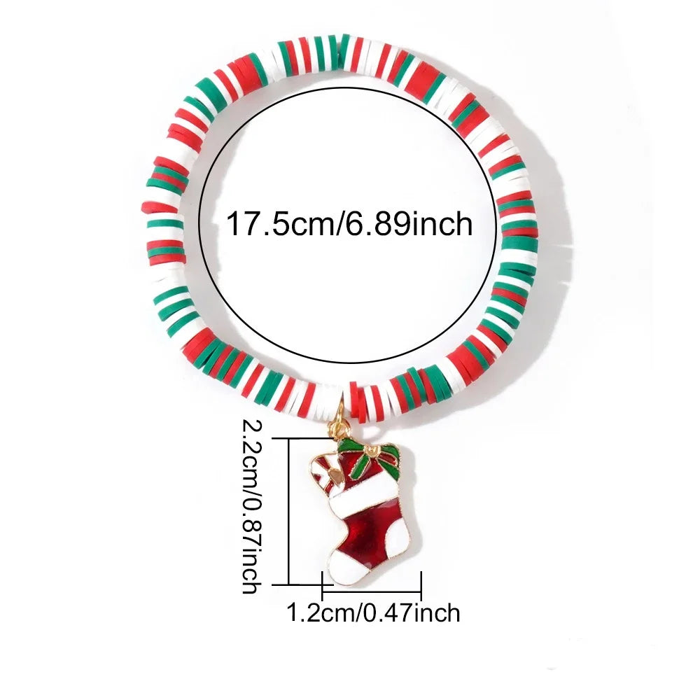32PCS Christmas Elastic Bracelet Set, Santa Claus, Reindeer, Socks, Snowman Festival Charm Bracelet, Christmas Party Gifts