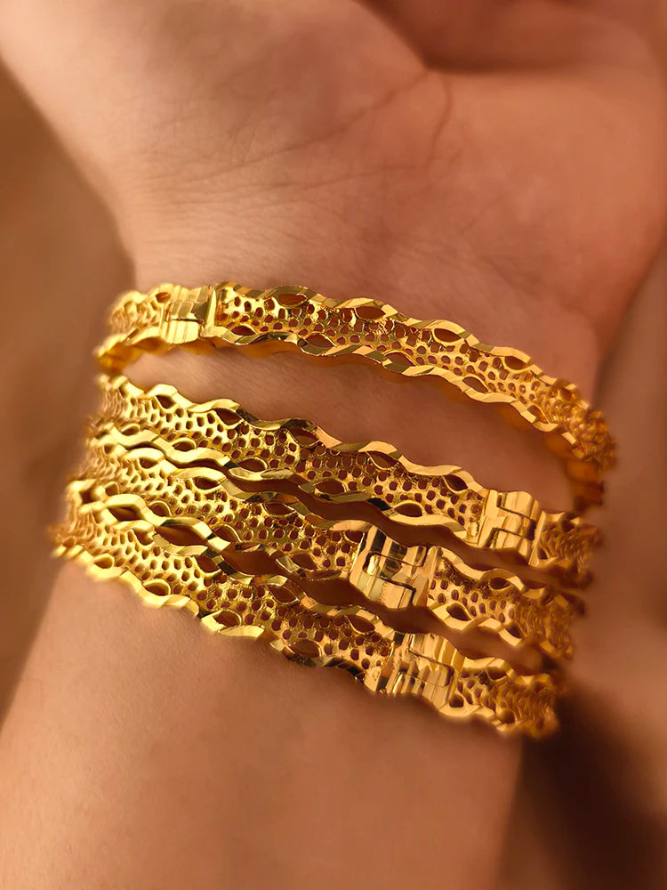 Dubai Gold Plated Bangles For Women Fashion Round Bracelet Flower Bracelet Feast Bijoux