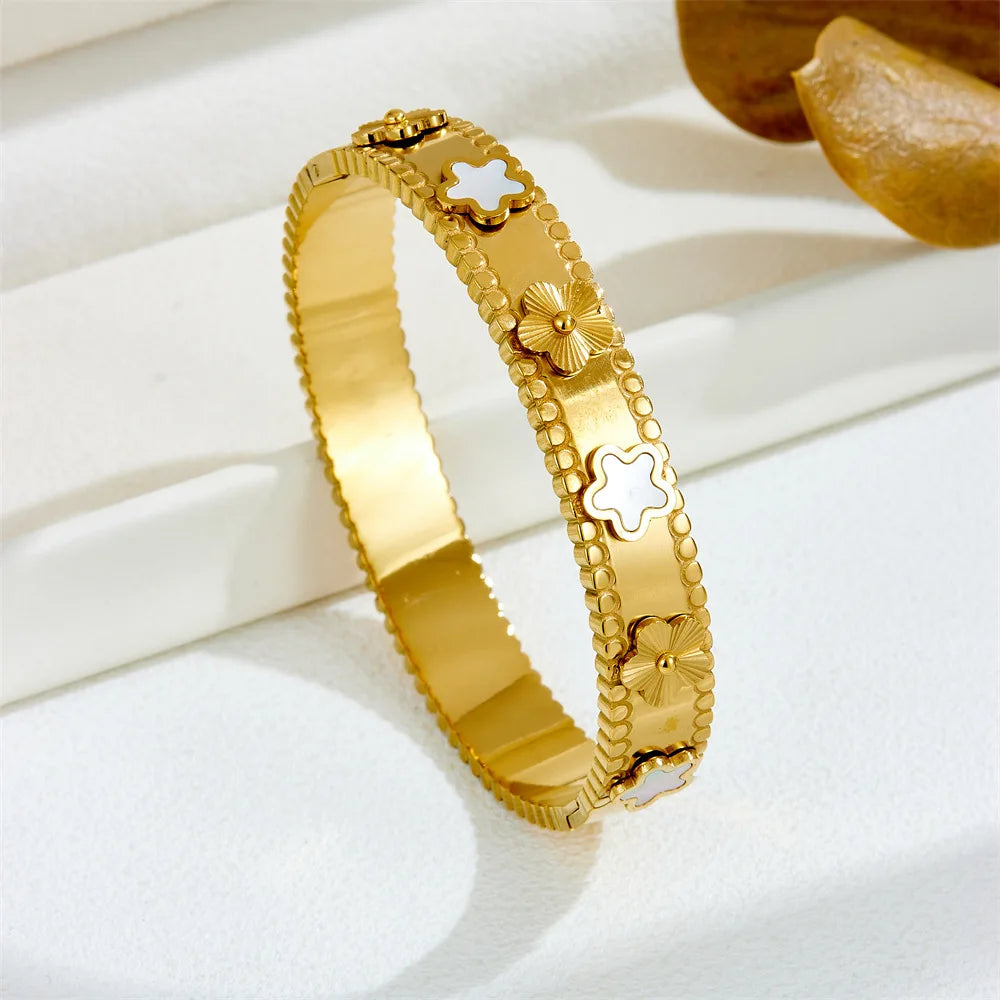 Bracelets en acier inoxydable ou titane avec motif floral pour femme