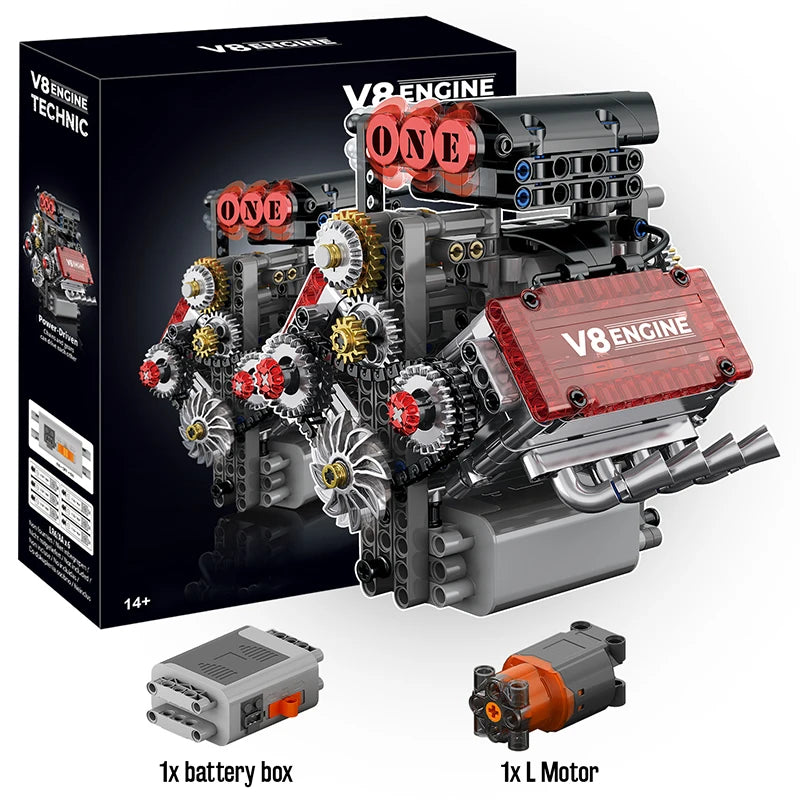 Ensemble de Construction Moteur V8 Motorisé (MOC) - Maquette de Simulation Technique en Briques. Le Cadeau de Noël Idéal pour les Garçons, Enfants et Adultes Passionnés de Technique.
