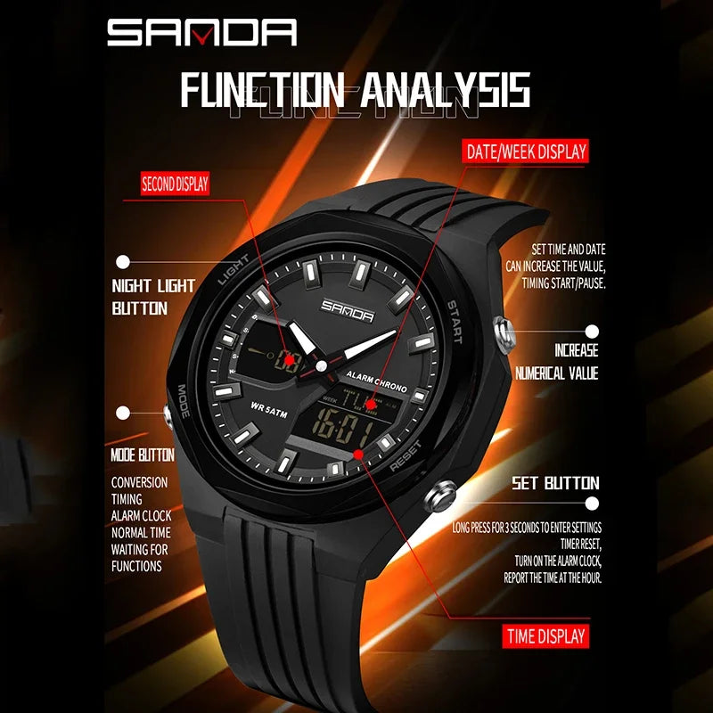 SANDA New LED Digital Watches Men Sports Luminous Multifunction Waterproof Women Wristwatch Outdoor Running Student Alarm Clock
