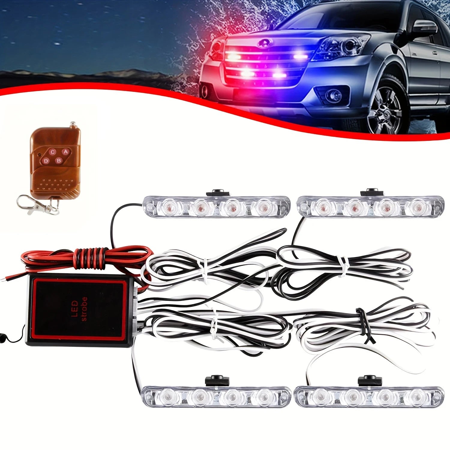 4 in 1 Surface LED Mount Grill Light DC12V Remote Emergency Flashing Beacon Light Strobe Warning For Truck Trailer Caravan Van