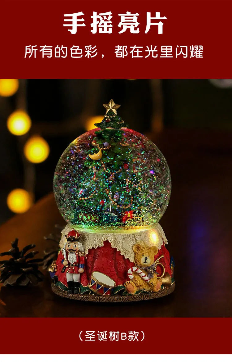 Boule de Cristal Flocon de Neige Sapin de Noël Boîte à Huit Tonalités (ou Boîte à Musique Huit Tons) Décoration de Noël Décoration Créative pour la Maison Petite Décoration Artisanat en Résine.