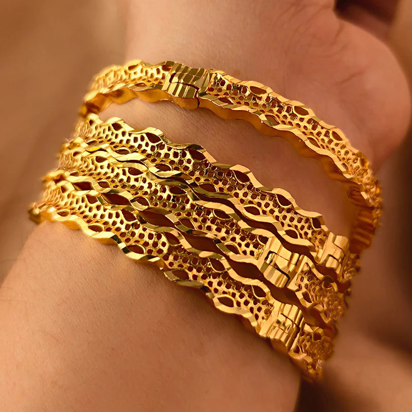 Dubai Gold Plated Bangles For Women Fashion Round Bracelet Flower Bracelet Feast Bijoux