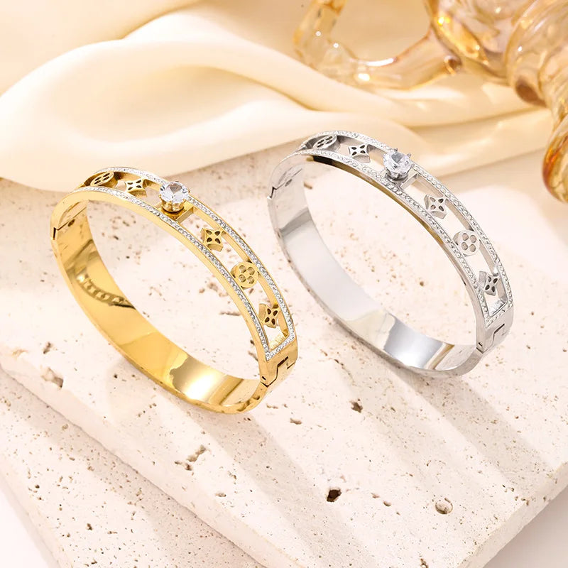 Bracelets en acier inoxydable ou titane avec motif floral pour femme