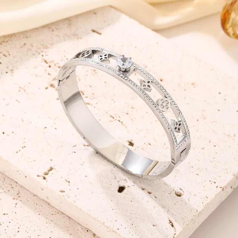 Bracelets en acier inoxydable ou titane avec motif floral pour femme