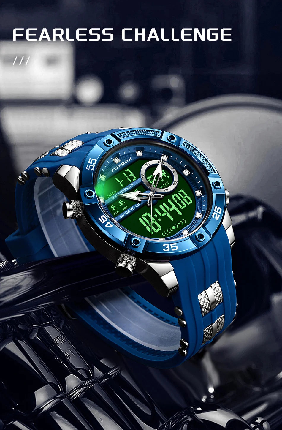 FOXBOX Fashion Quartz Watch Soft Silicone Waterproof LED Dual Display Luminous Digital Watches Men Date Chronograph Man Watch