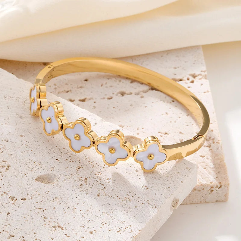 Bracelets en acier inoxydable ou titane avec motif floral pour femme