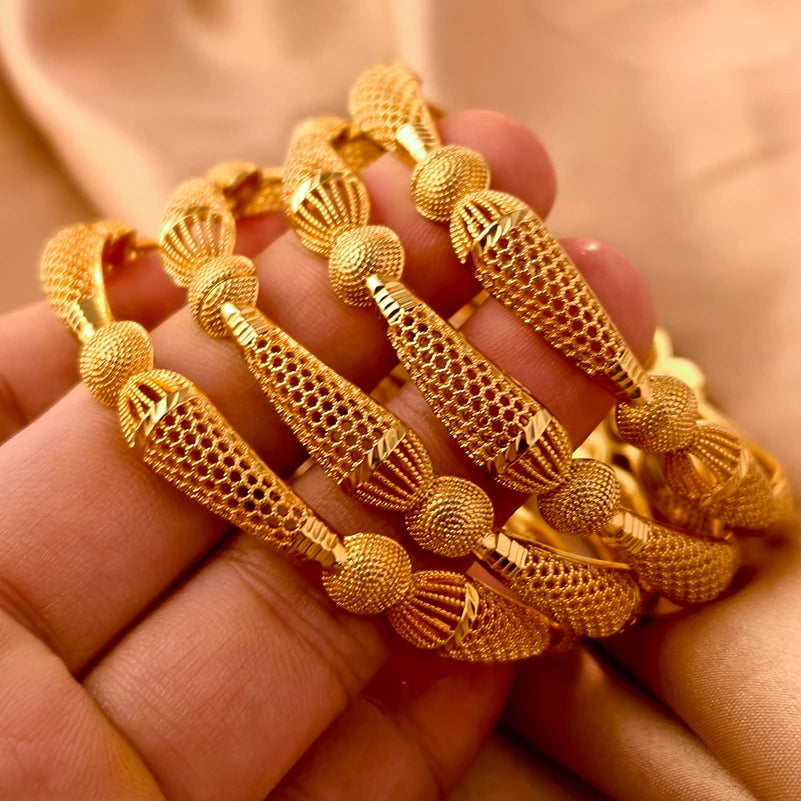 Dubai Gold Plated Bangles For Women Fashion Round Bracelet Flower Bracelet Feast Bijoux