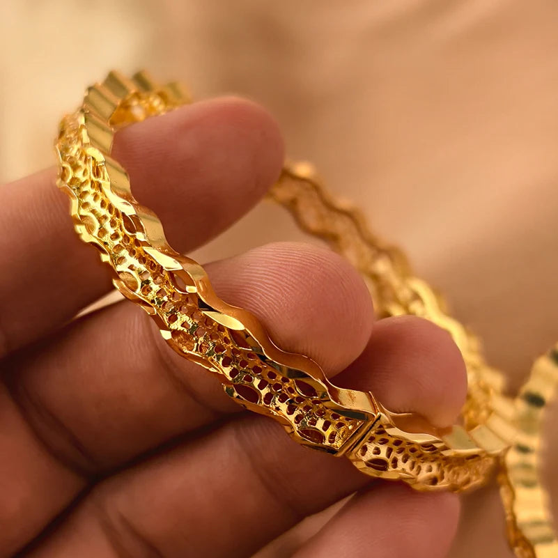 Dubai Gold Plated Bangles For Women Fashion Round Bracelet Flower Bracelet Feast Bijoux