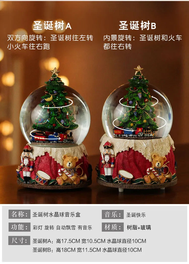 Boule de Cristal Flocon de Neige Sapin de Noël Boîte à Huit Tonalités (ou Boîte à Musique Huit Tons) Décoration de Noël Décoration Créative pour la Maison Petite Décoration Artisanat en Résine.