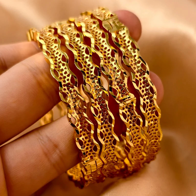 Dubai Gold Plated Bangles For Women Fashion Round Bracelet Flower Bracelet Feast Bijoux