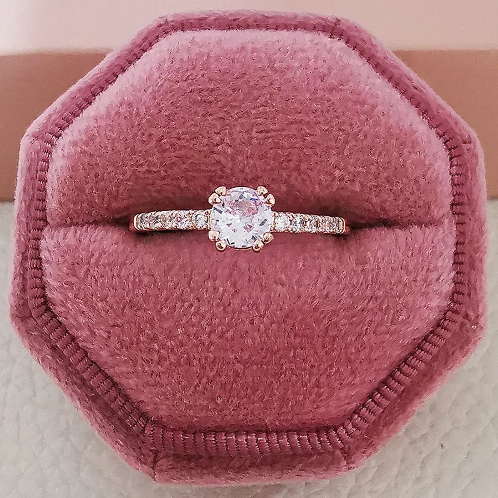 Moonso Rose Gold Silver Color Ring Fashion Promise Ring for Simple Halo Ring for Women Christmas Gift Girl Love Jewelry  R5036