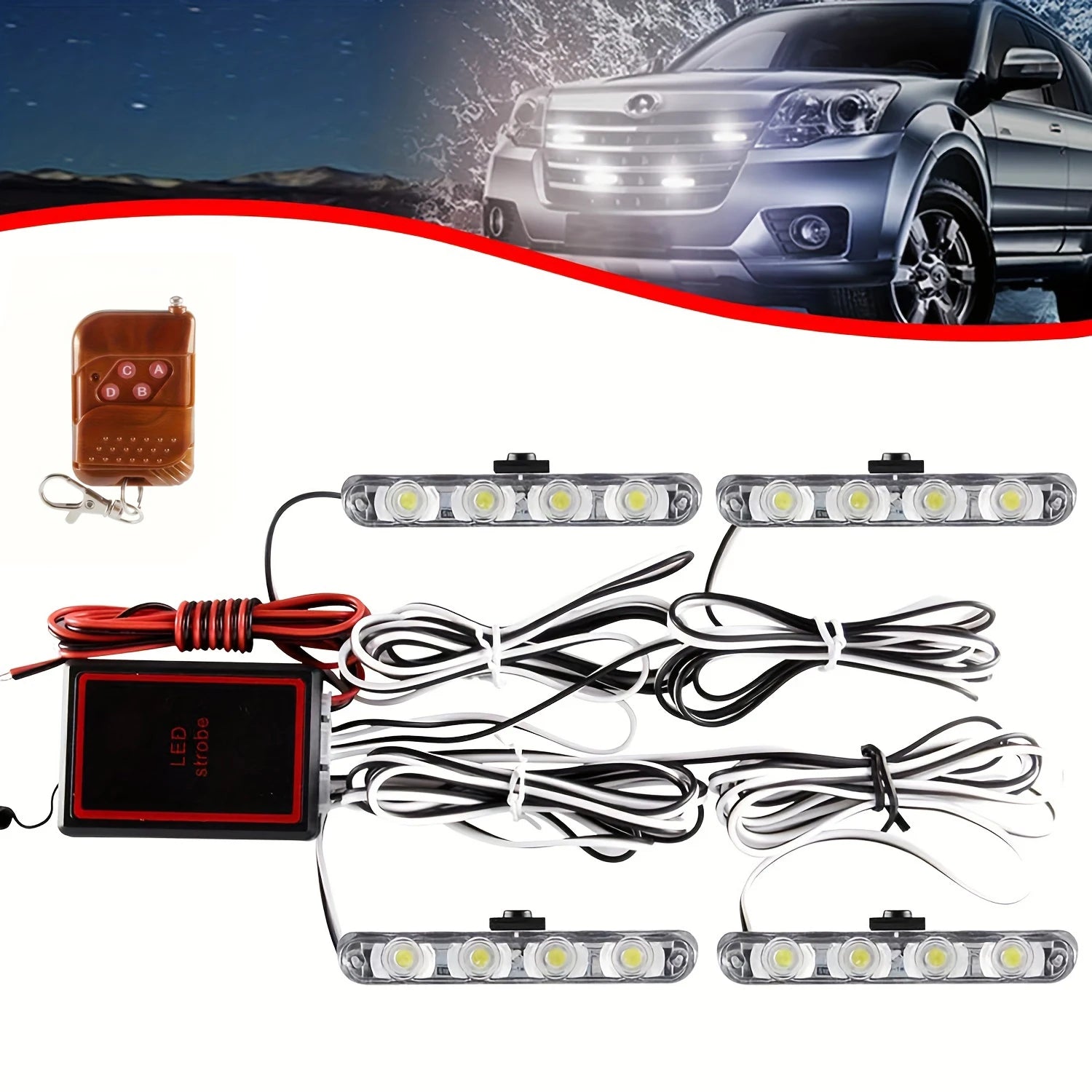 4 in 1 Surface LED Mount Grill Light DC12V Remote Emergency Flashing Beacon Light Strobe Warning For Truck Trailer Caravan Van