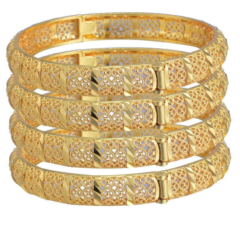 Dubai Gold Plated Bangles For Women Fashion Round Bracelet Flower Bracelet Feast Bijoux