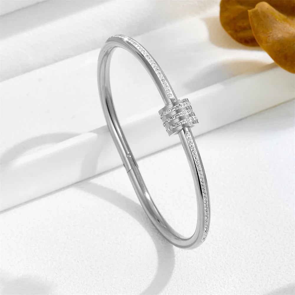 Bracelets en acier inoxydable ou titane avec motif floral pour femme