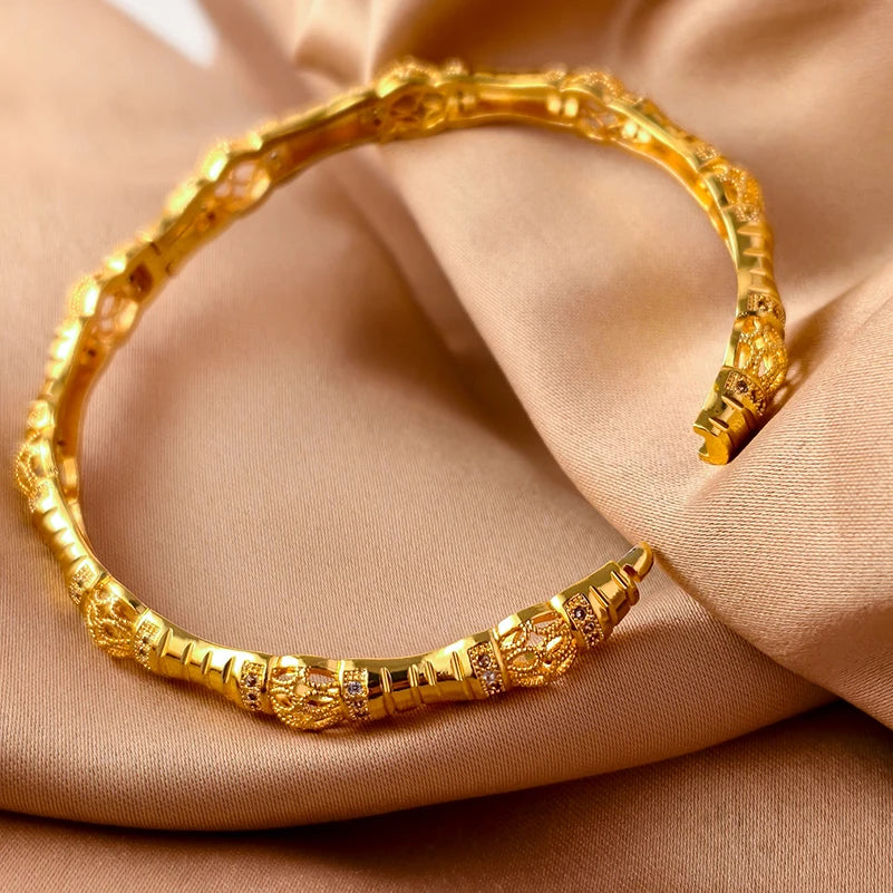 Dubai Gold Plated Bangles For Women Fashion Round Bracelet Flower Bracelet Feast Bijoux