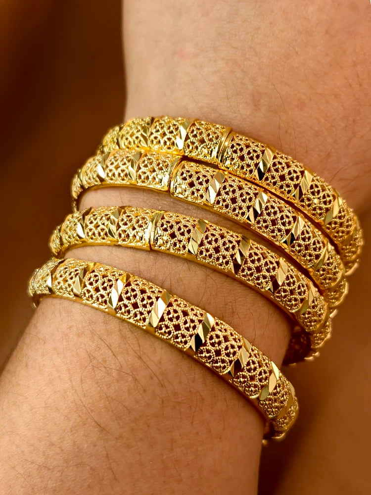 Dubai Gold Plated Bangles For Women Fashion Round Bracelet Flower Bracelet Feast Bijoux