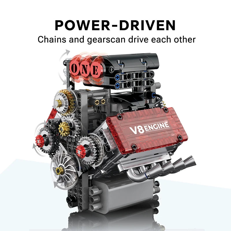 Ensemble de Construction Moteur V8 Motorisé (MOC) - Maquette de Simulation Technique en Briques. Le Cadeau de Noël Idéal pour les Garçons, Enfants et Adultes Passionnés de Technique.