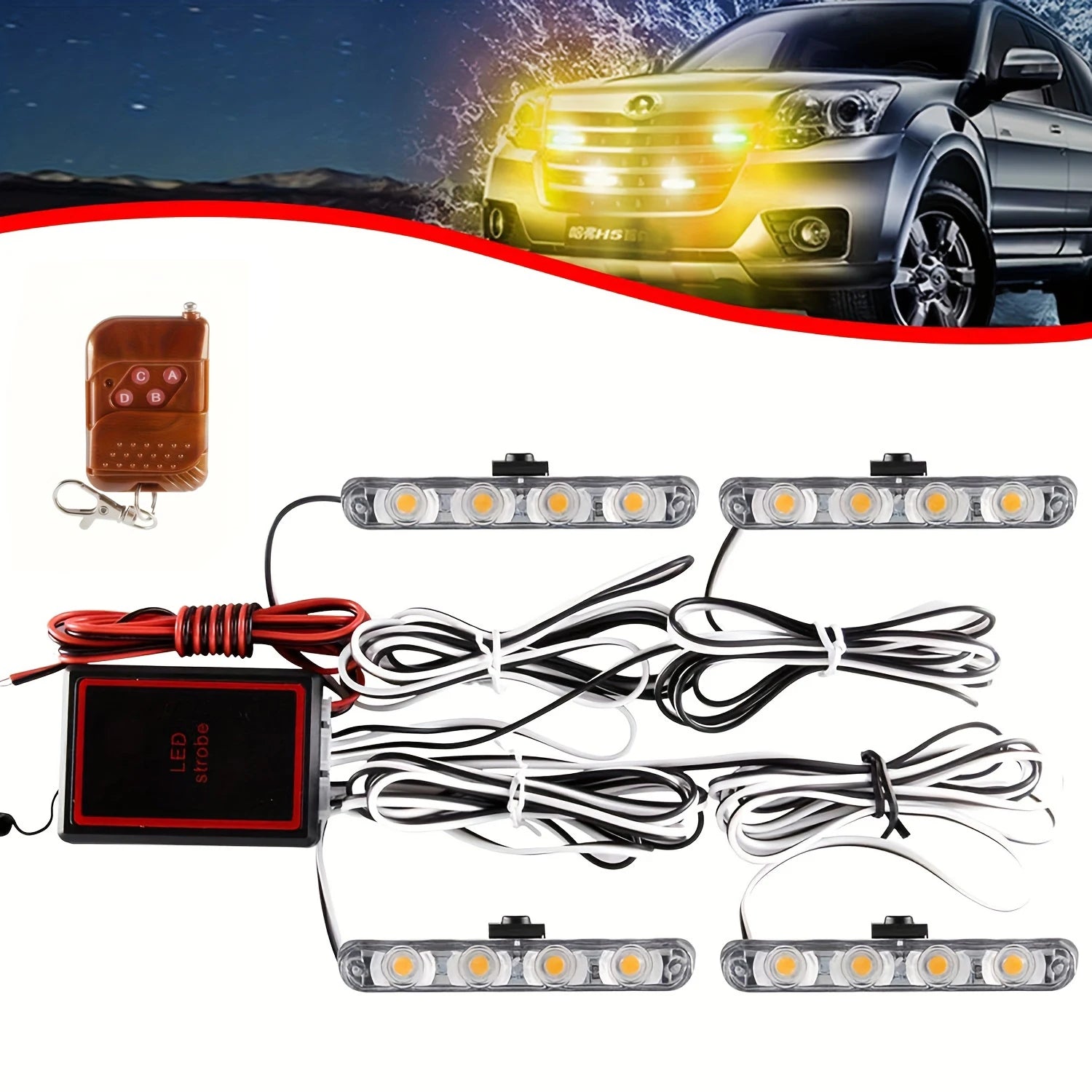 4 in 1 Surface LED Mount Grill Light DC12V Remote Emergency Flashing Beacon Light Strobe Warning For Truck Trailer Caravan Van