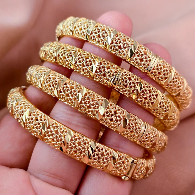 Dubai Gold Plated Bangles For Women Fashion Round Bracelet Flower Bracelet Feast Bijoux