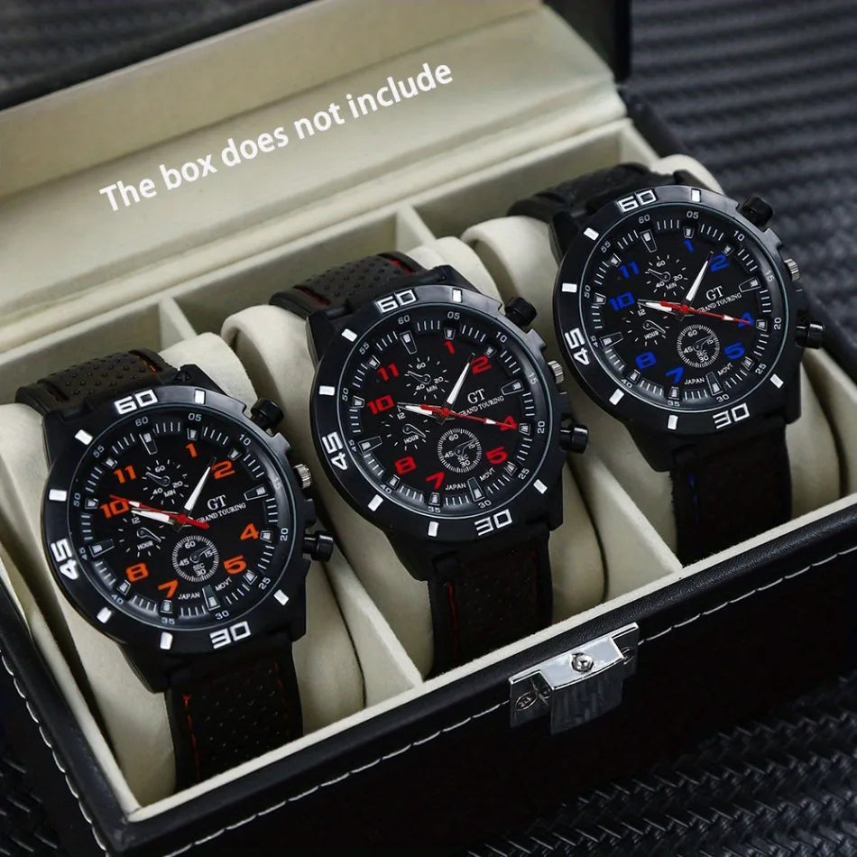 3pc/set Fashion Simple Mens Watch Analog silicone Male Watch Casual Men's Quartz Wrist Watch Ideal Choice for Thanksgiving Gifts