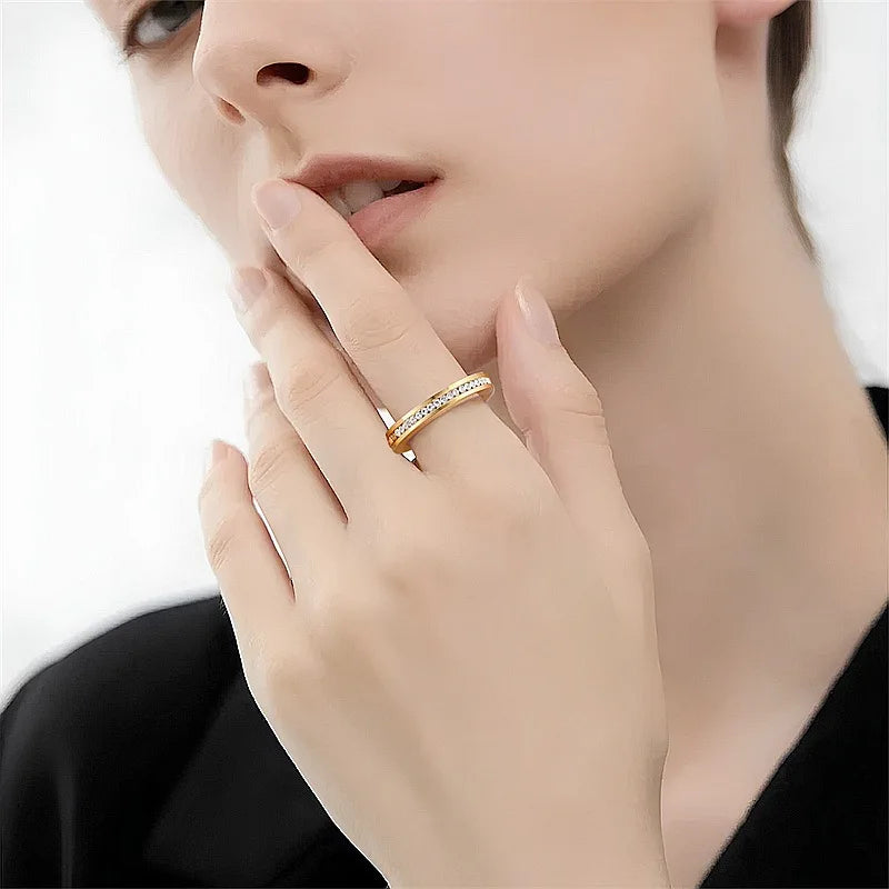 New 4MM Stainless Steel Bague Femme Trendy Cubic Zirconia Wedding Ring For Women Roman Numerals Anillos Mujer Jewelry