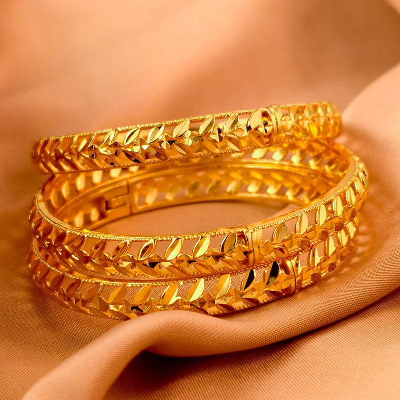 Dubai Gold Plated Bangles For Women Fashion Round Bracelet Flower Bracelet Feast Bijoux