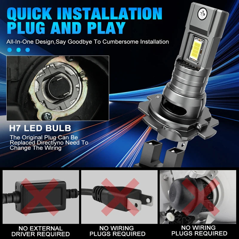 H7 LED Headlight CANBUS 30000LM 7035 CSP Chips 1:1 MINI Size Plug and Play Auto Lamp 6000K Wireless Turbo Fog Light With Fan NEW