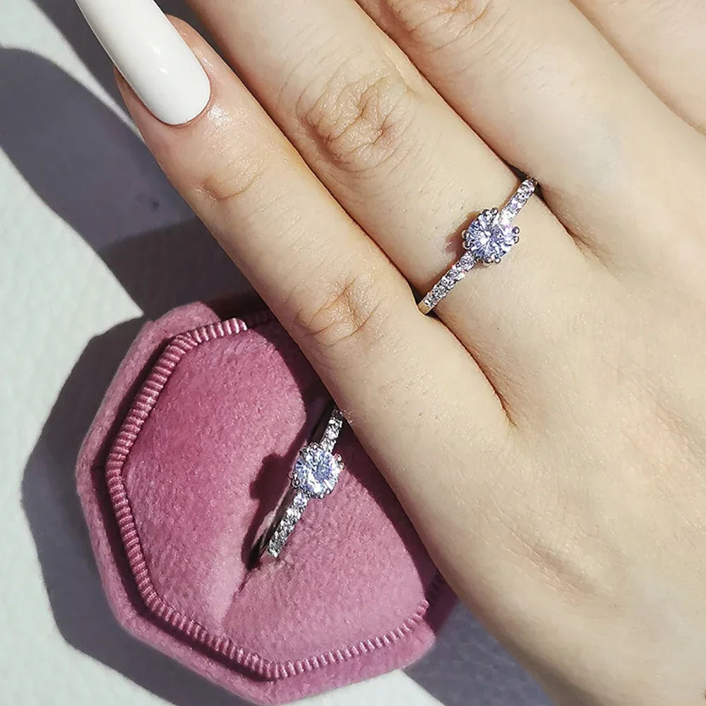 Moonso Rose Gold Silver Color Ring Fashion Promise Ring for Simple Halo Ring for Women Christmas Gift Girl Love Jewelry  R5036