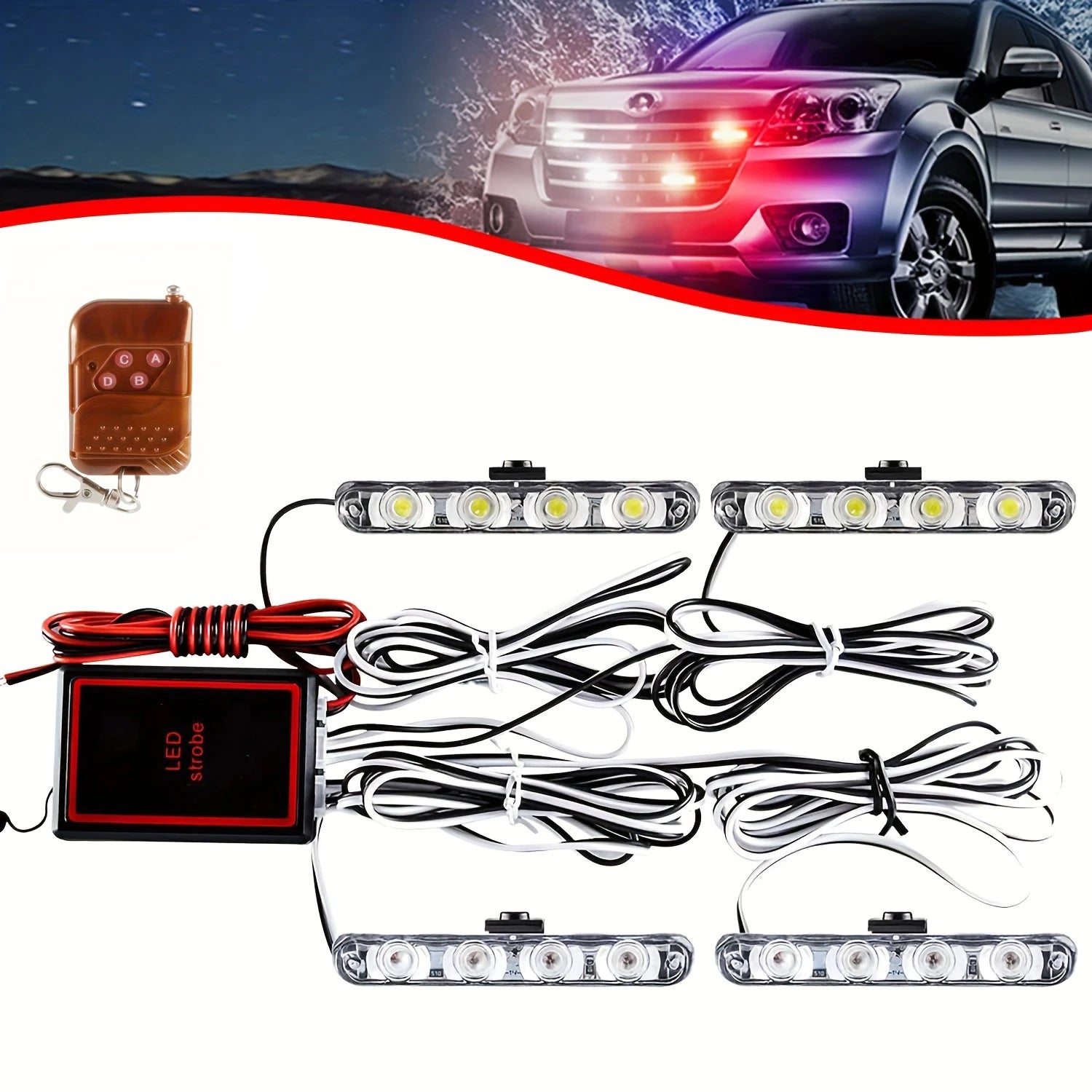 4 in 1 Surface LED Mount Grill Light DC12V Remote Emergency Flashing Beacon Light Strobe Warning For Truck Trailer Caravan Van