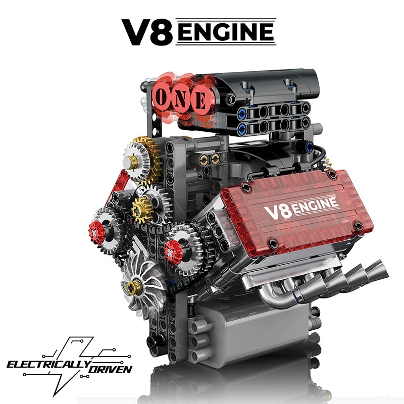 Ensemble de Construction Moteur V8 Motorisé (MOC) - Maquette de Simulation Technique en Briques. Le Cadeau de Noël Idéal pour les Garçons, Enfants et Adultes Passionnés de Technique.