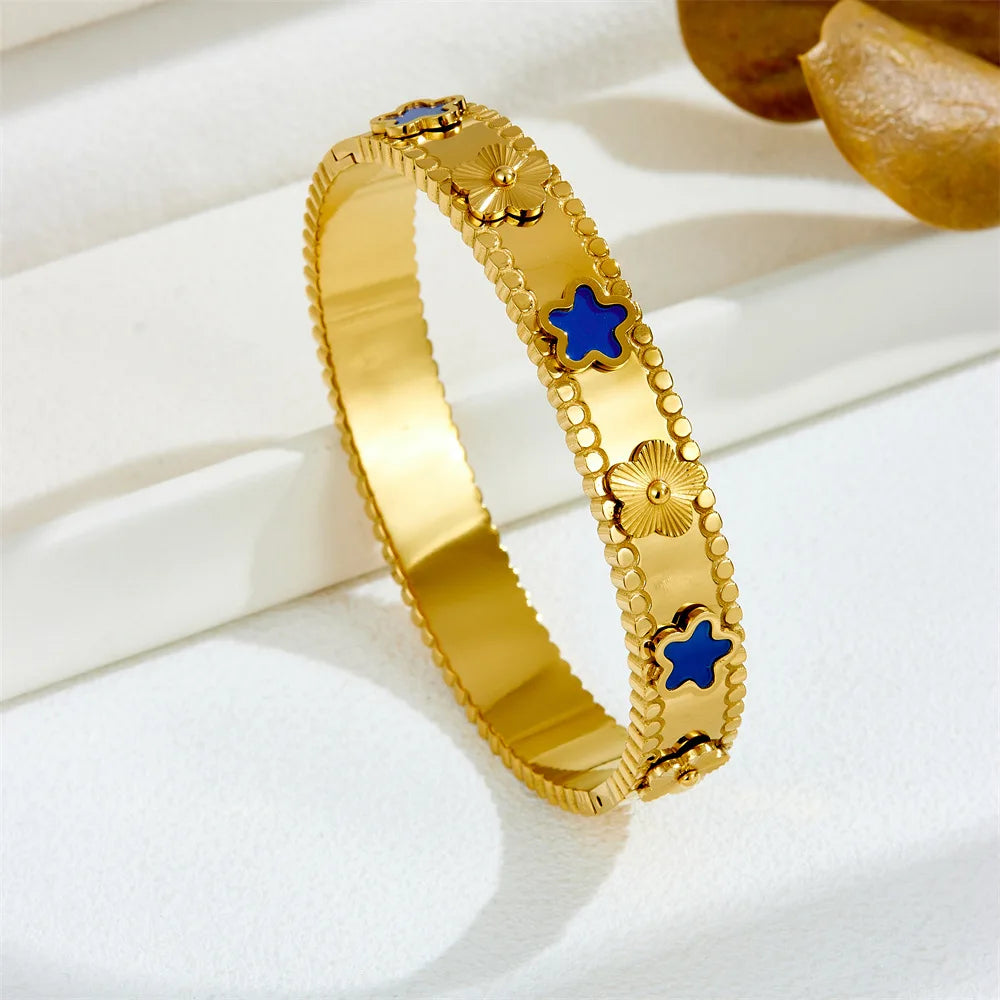 Bracelets en acier inoxydable ou titane avec motif floral pour femme