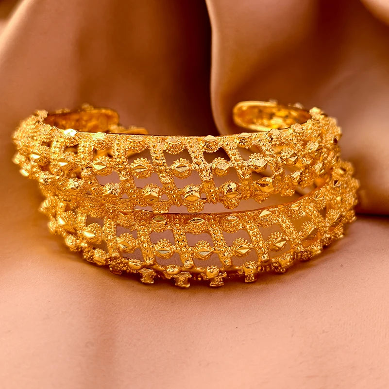 Dubai Gold Plated Bangles For Women Fashion Round Bracelet Flower Bracelet Feast Bijoux