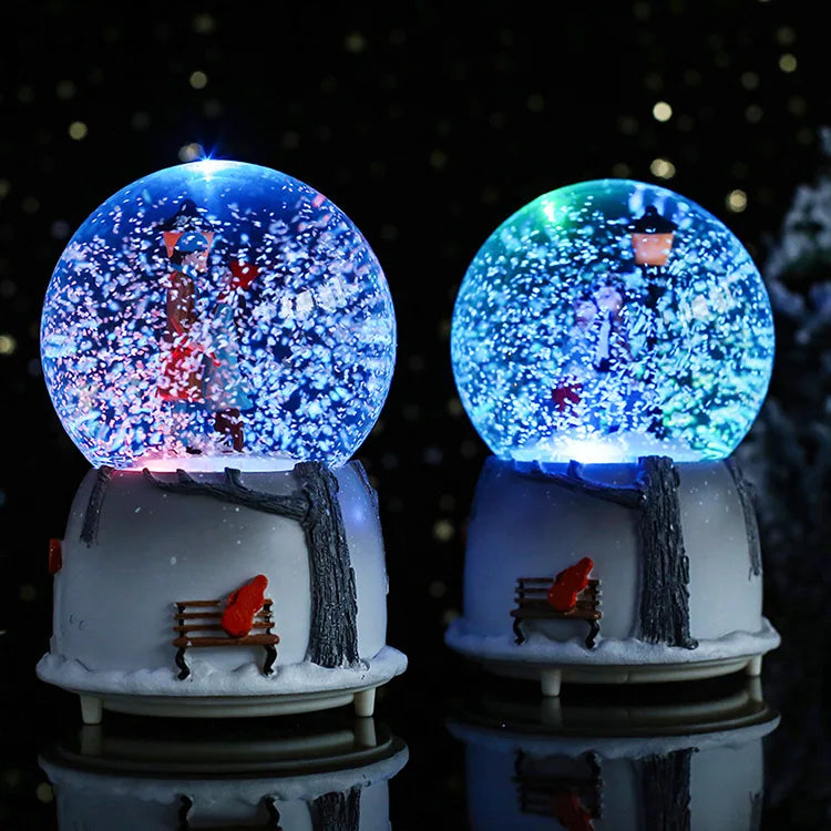 Boîte à Musique Romantique "Cité dans le Ciel" (Sky City) avec Boule à Neige Automatique LED en Résine, Décoration de Bureau, Cadeau Parfait pour les Couples, les Anniversaires de Mariage et les Anniversaires.